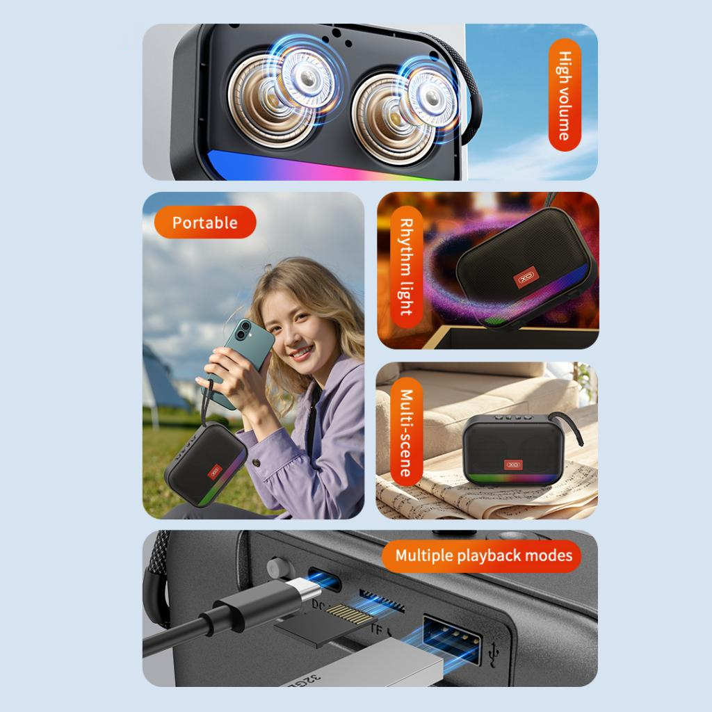 Coluna Portátil Bluetooth XO Design F66, 5W, RGB, Preta