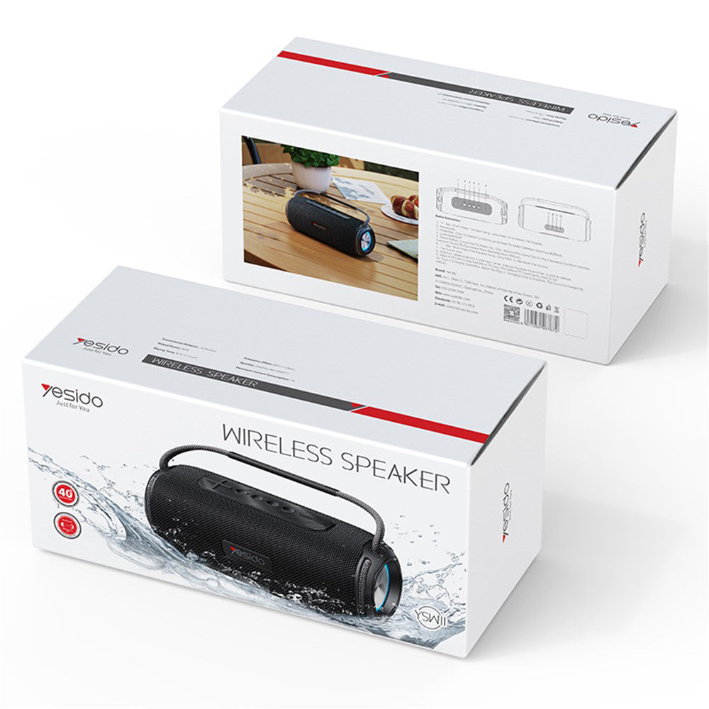 Coluna Portátil Bluetooth Yesido YSW11, 40W, RGB, à Prova de Água, Preta