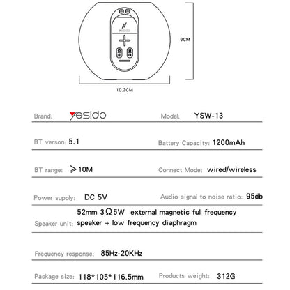 Coluna Portátil Bluetooth Yesido YSW13, 5W, RGB, Azul