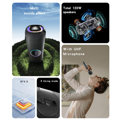 Coluna Bluetooth Yesido YSW21 Karaoke, 120W, RGB, à prova de água, Preta