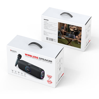 Coluna Bluetooth Yesido YSW21 Karaoke, 120W, RGB, à prova de água, Preta