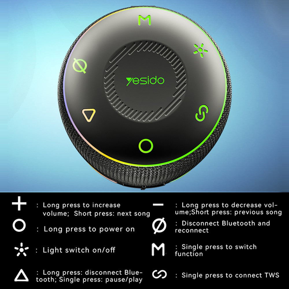 Coluna Portátil Bluetooth Yesido YSW22, 30W, RGB, à Prova de Água, Preta