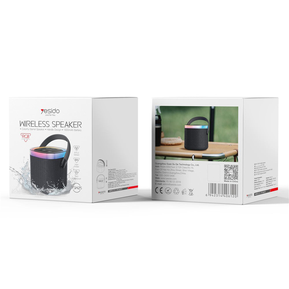 Coluna Portátil Bluetooth Yesido YSW25, 5W, RGB, Preta