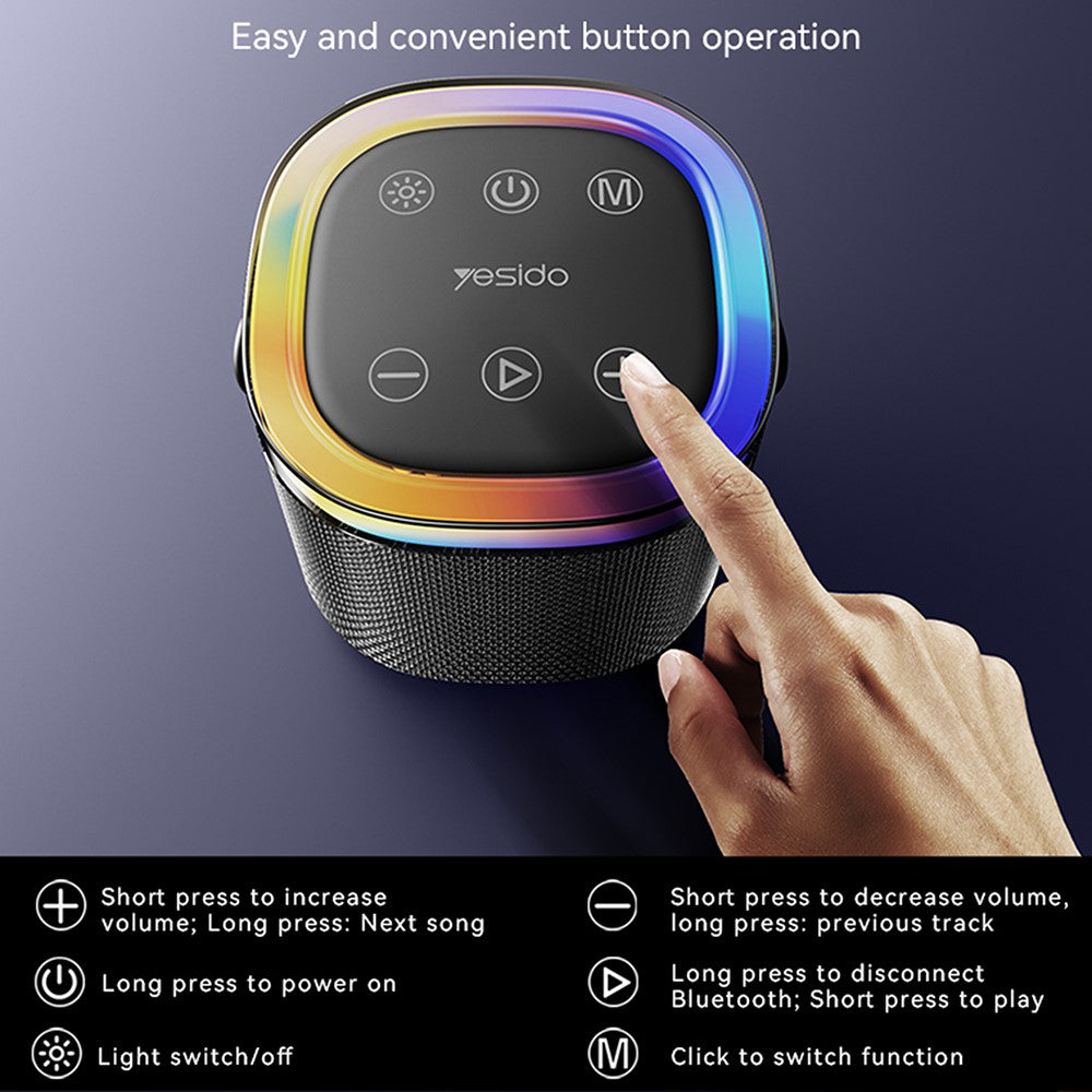 Coluna Portátil Bluetooth Yesido YSW25, 5W, RGB, Preta