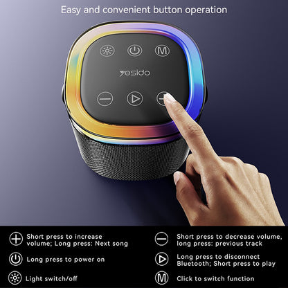 Coluna Portátil Bluetooth Yesido YSW25, 5W, RGB, Preta