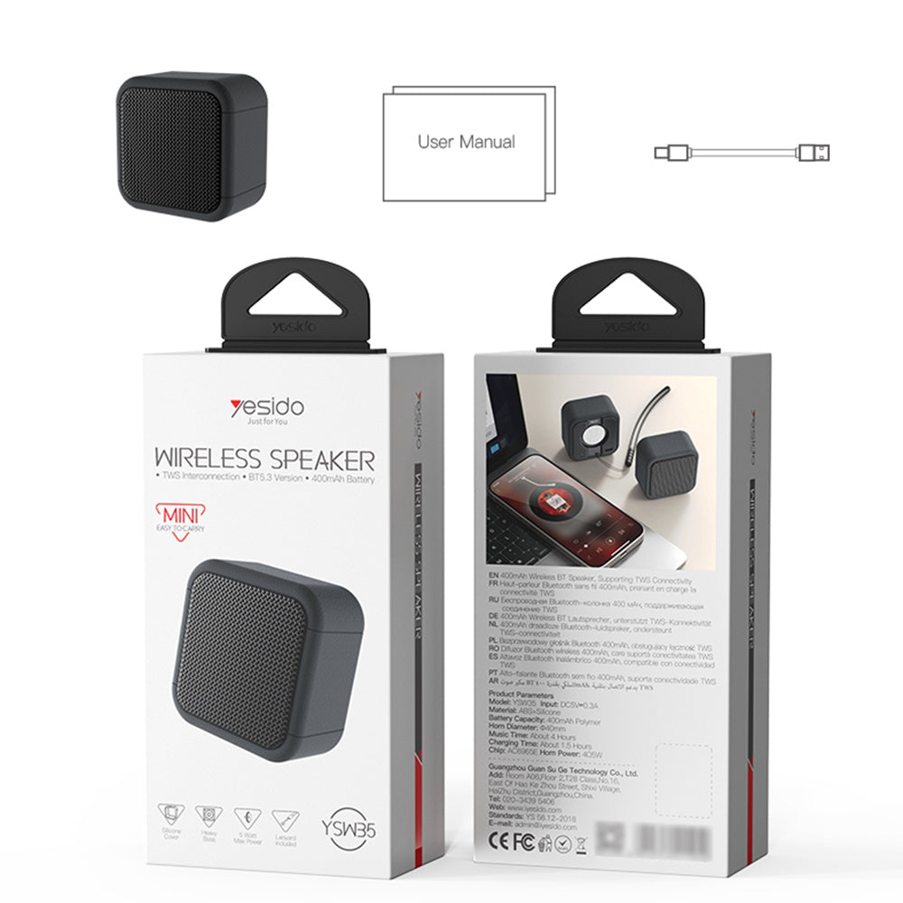 Coluna Portátil Bluetooth Yesido YSW35, 5W, TWS, Impermeável, Preta