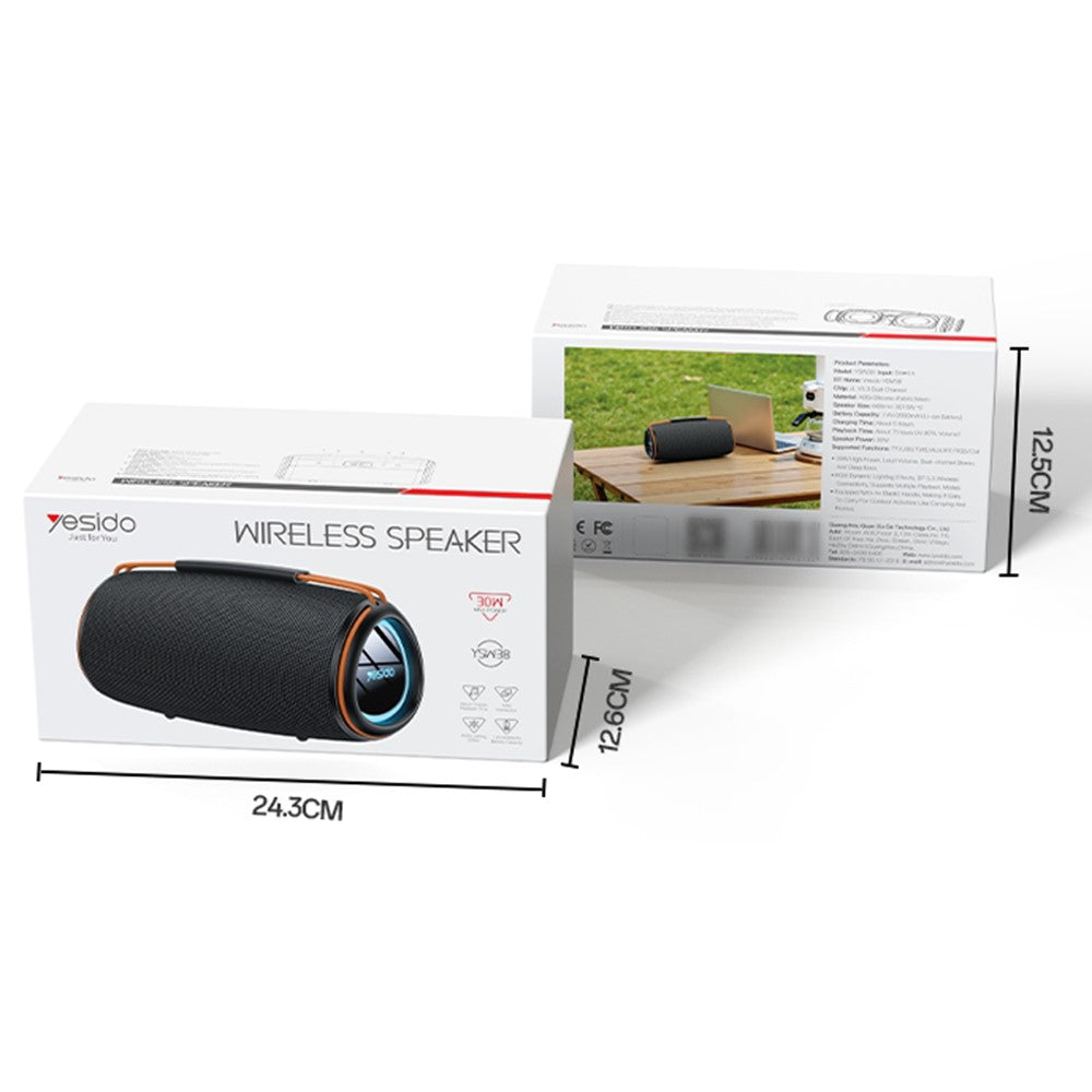 Coluna Portátil Bluetooth Yesido YSW38, 30W, TWS, RGB, Preta