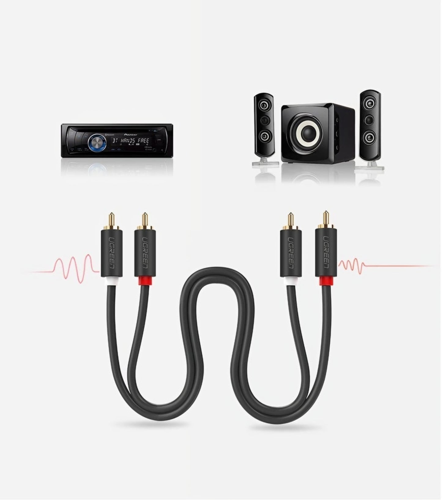 Cabo Áudio UGREEN AV104, 2 x RCA - 2 x RCA, 5m, Preto