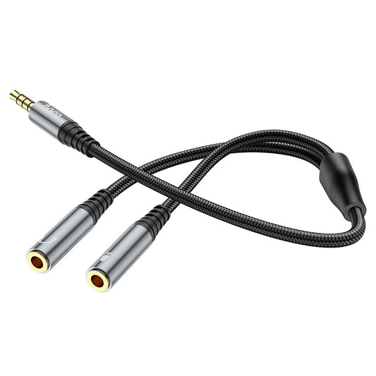 Adaptador de Áudio 3.5mm - 2 x 3.5mm HOCO UPA21-2, 0.25m, Preto