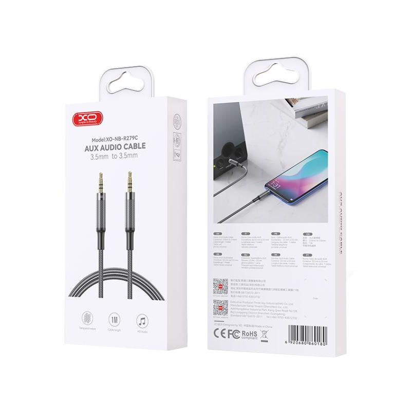 Cabo Áudio 3.5mm - 3.5mm XO Design NB-R279C, 1m, Preto