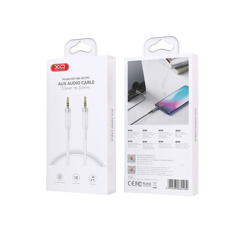 Cabo Áudio 3.5mm - 3.5mm XO Design NB-R279C, 1m, Branco