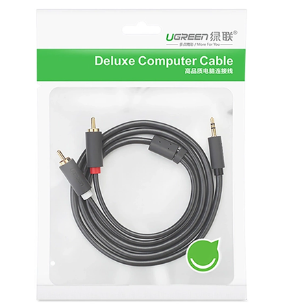 Cabo Áudio 3.5mm - 2 x RCA UGREEN AV102, 2m, Preto