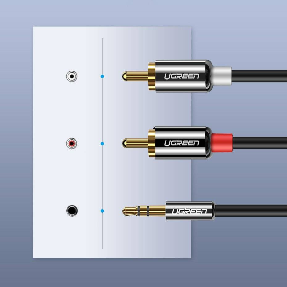 Cabo Áudio 3.5mm - 2 x RCA UGREEN AV116, 2m, Preto