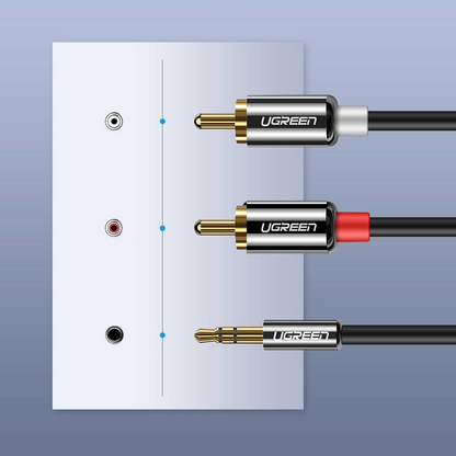 Cabo Áudio 3.5mm - 2 x RCA UGREEN AV116, 2m, Preto