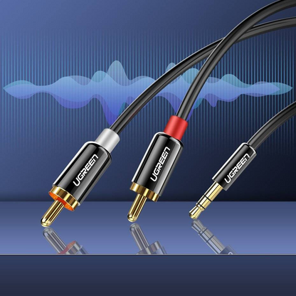 Cabo Áudio 3.5mm - 2 x RCA UGREEN AV116, 2m, Preto