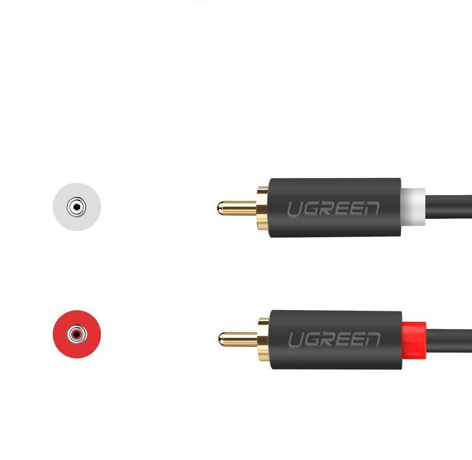 Cabo Áudio UGREEN AV104, 2 x RCA - 2 x RCA, 2m, Preto