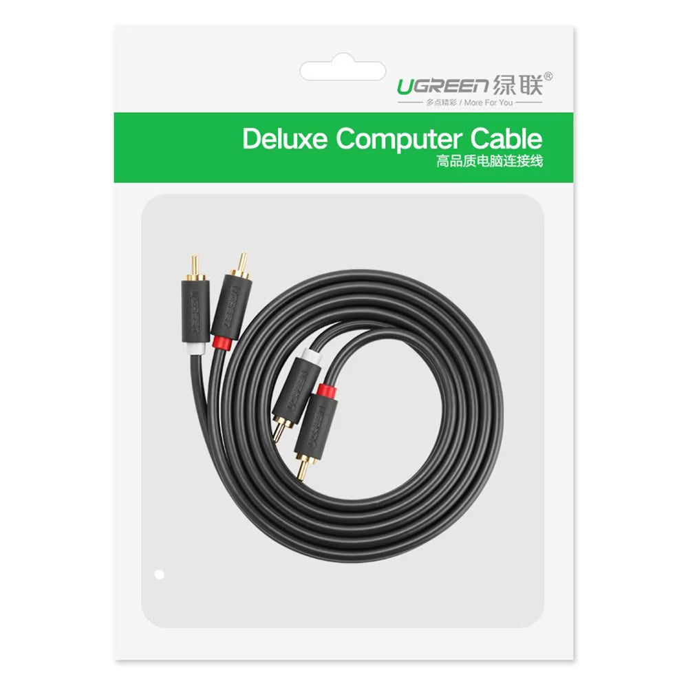 Cabo Áudio UGREEN AV104, 2 x RCA - 2 x RCA, 3m, Preto