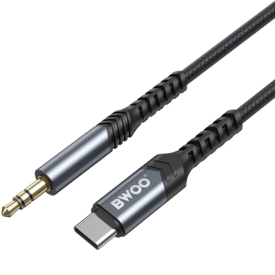 Cabo de áudio USB-C - 3,5 mm BWOO BO-AUX066, 1,2 m, preto 