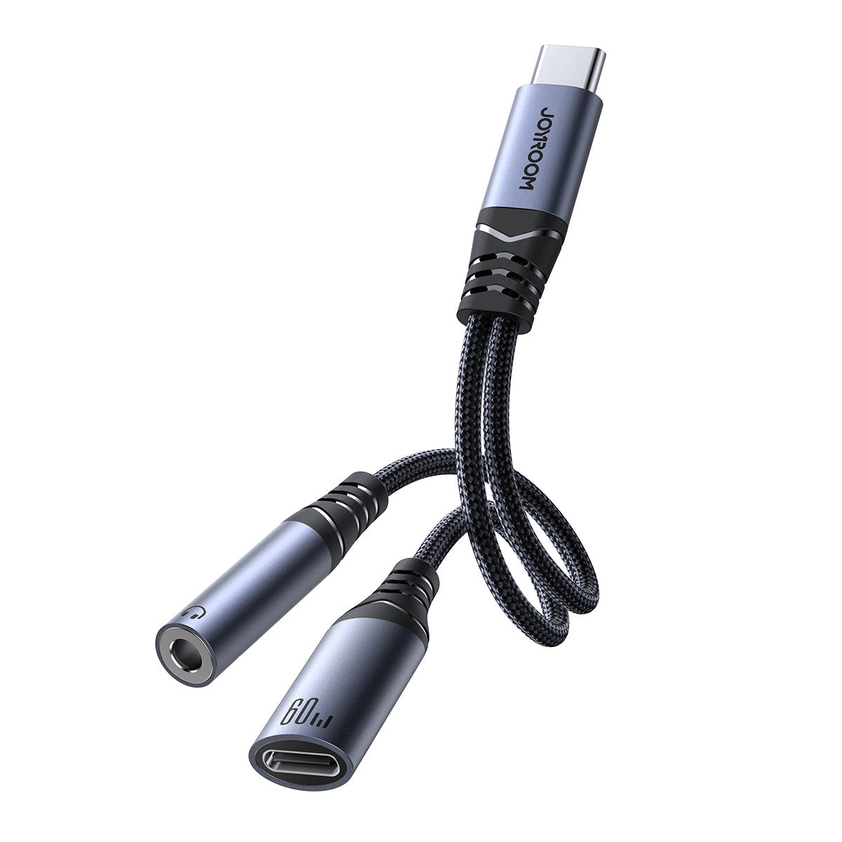 Cabo de Áudio USB-C - 3.5mm / USB-C Joyroom SY-C02, 0.14m, Preto