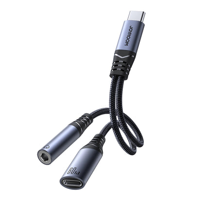 Cabo de Áudio USB-C - 3.5mm / USB-C Joyroom SY-C02, 0.14m, Preto