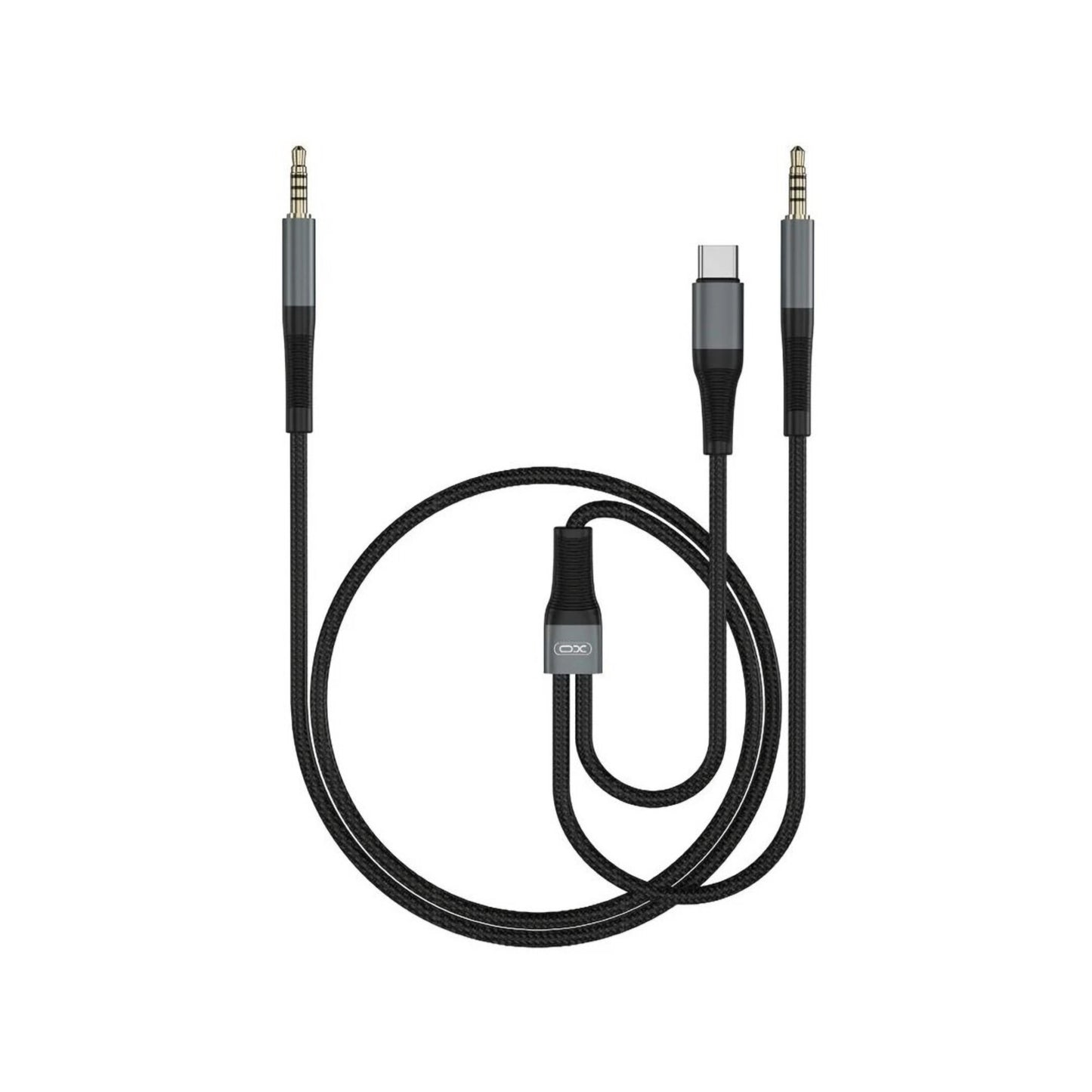 Cabo Áudio USB-C / 3.5mm - 3.5mm XO Design NB178B, 1m, Preto
