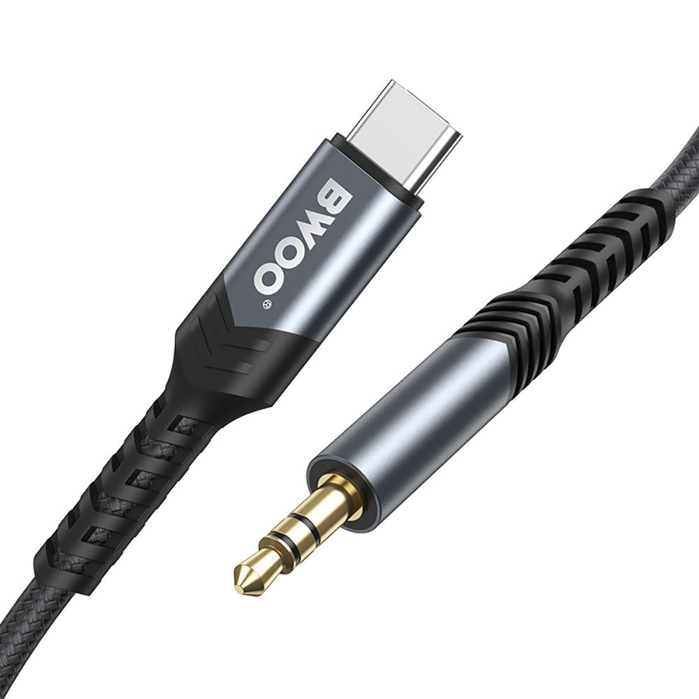 Cabo de áudio USB-C - 3,5 mm BWOO BO-AUX066, 1,2 m, preto 