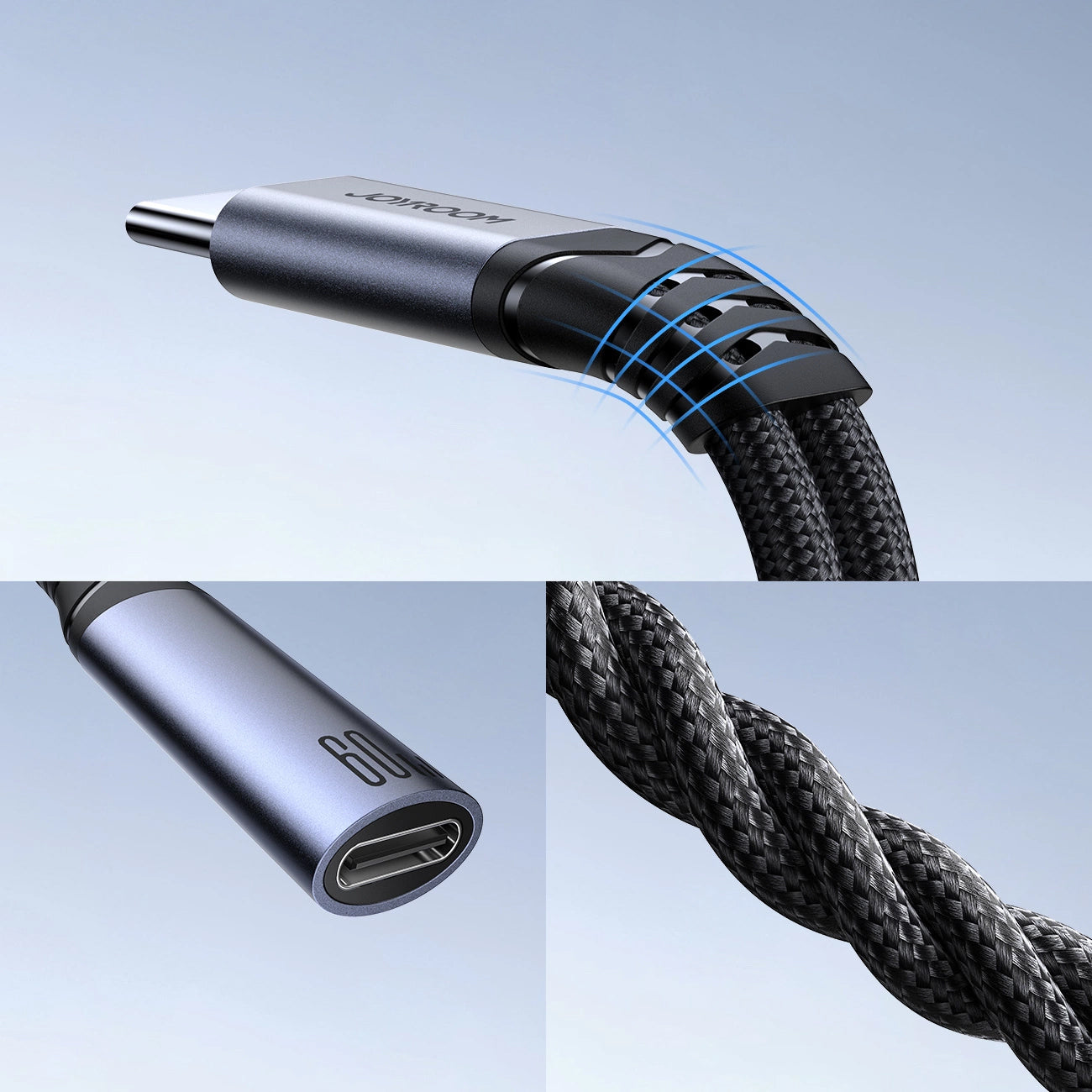 Cabo de Áudio USB-C - 3.5mm / USB-C Joyroom SY-C02, 0.14m, Preto
