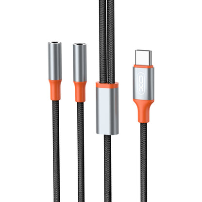 Cabo divisor de áudio USB-C - 2 x 3,5 mm XO Design NB-R269B 2em1, 1,2 m, preto 