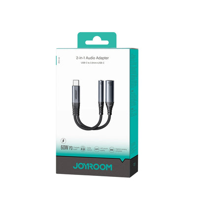 Cabo de Áudio USB-C - 3.5mm / USB-C Joyroom SY-C02, 0.14m, Preto