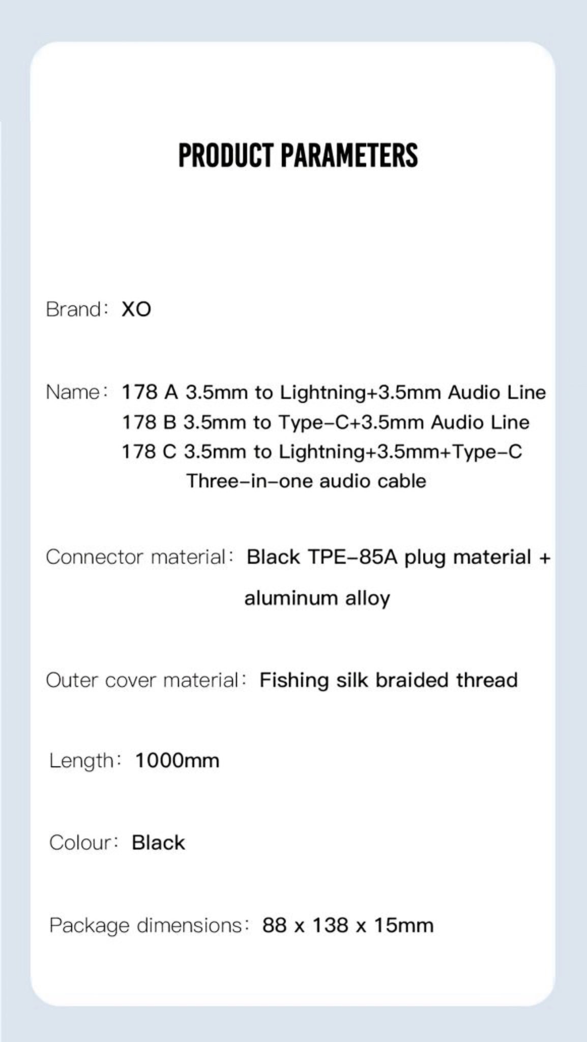 Cabo Áudio USB-C / 3.5mm - 3.5mm XO Design NB178B, 1m, Preto