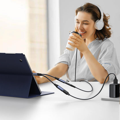 Cabo de Áudio USB-C - 3.5mm / USB-C Joyroom SY-C02, 0.14m, Preto
