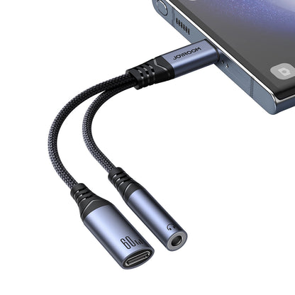 Cabo de Áudio USB-C - 3.5mm / USB-C Joyroom SY-C02, 0.14m, Preto