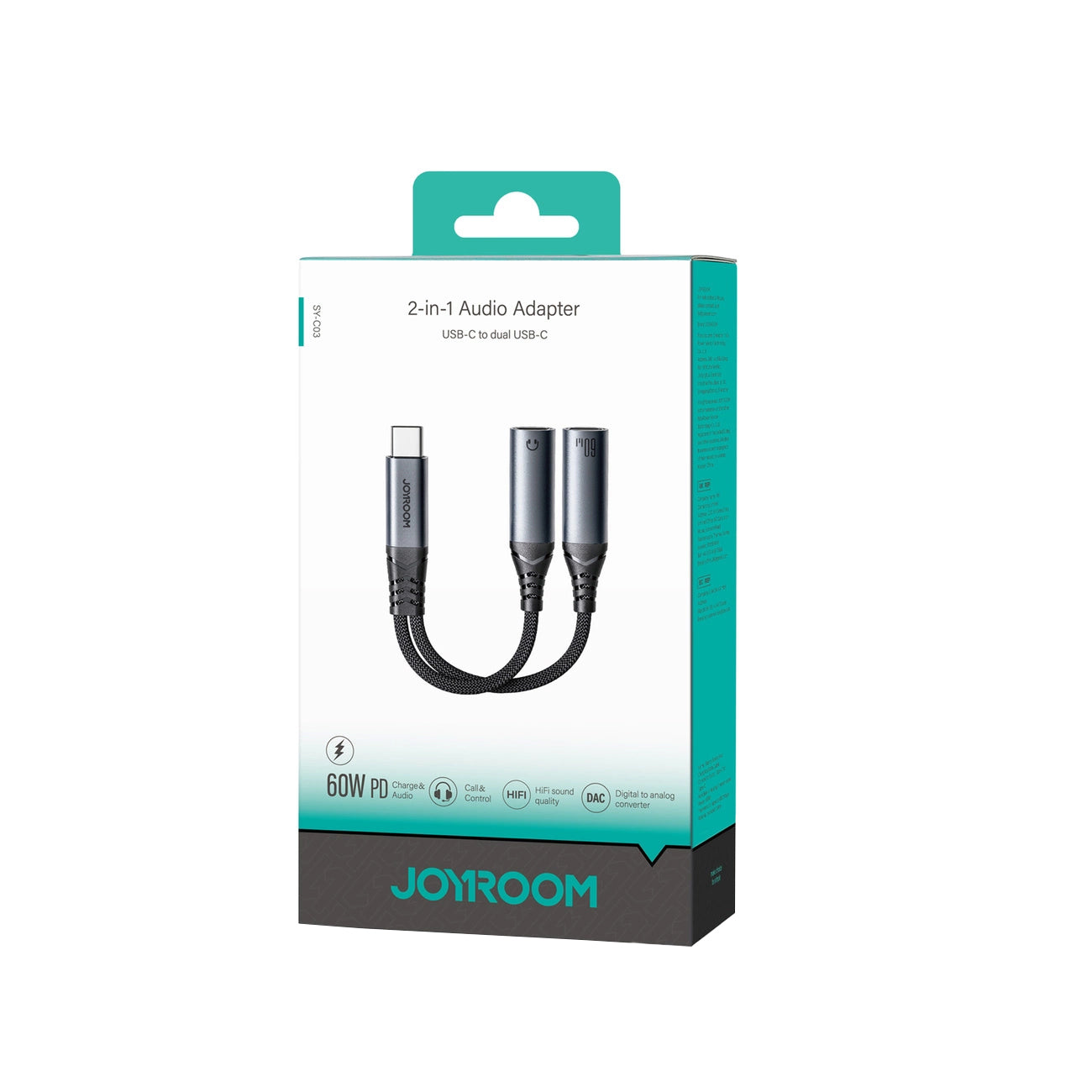 USB-C Audio Cable - 2 x USB-C Joyroom SY-C03, 0.14m, Black