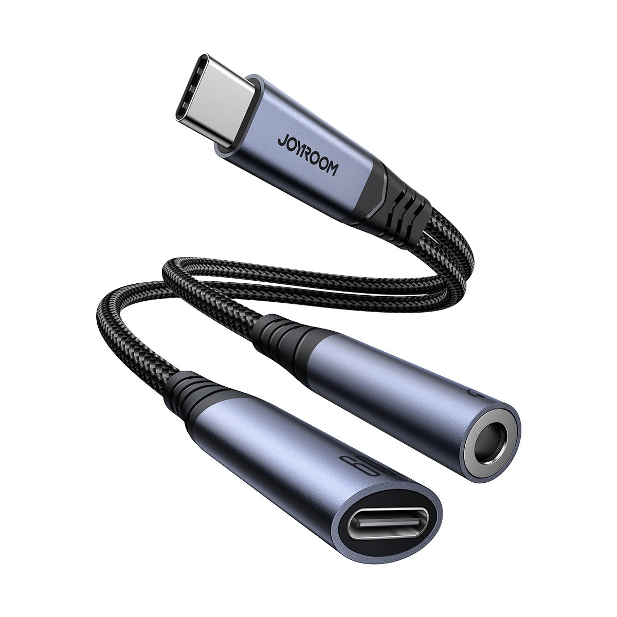 Cabo de Áudio USB-C - 3.5mm / USB-C Joyroom SY-C02, 0.14m, Preto
