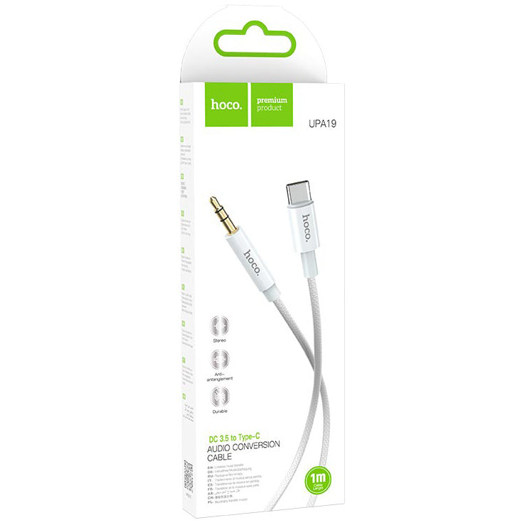 Cabo de Áudio USB-C - 3.5mm HOCO UPA19, 1m, Prateado