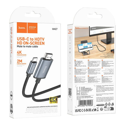Cabo Áudio e Vídeo USB-C - HDMI HOCO UA27, 2m, Cinzento