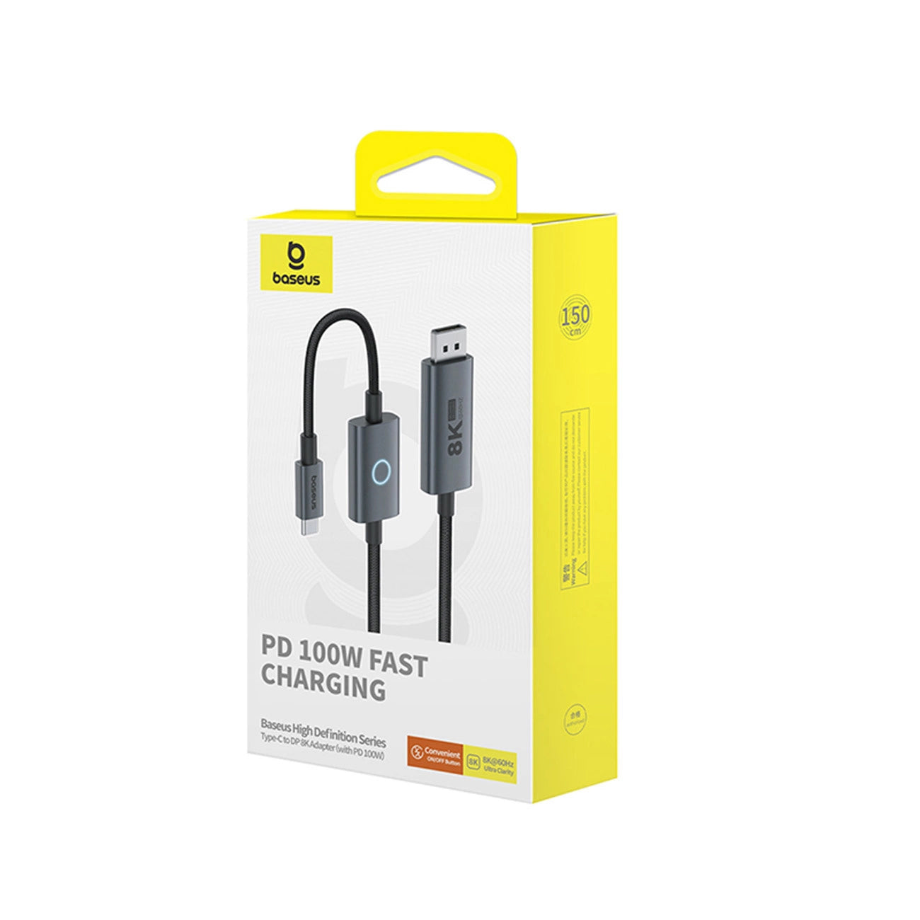 Cabo áudio e vídeo USB-C USB-C - DisplayPort Baseus, 8K, 1,5 m, 1,5 m, Preto B006337070D111-02