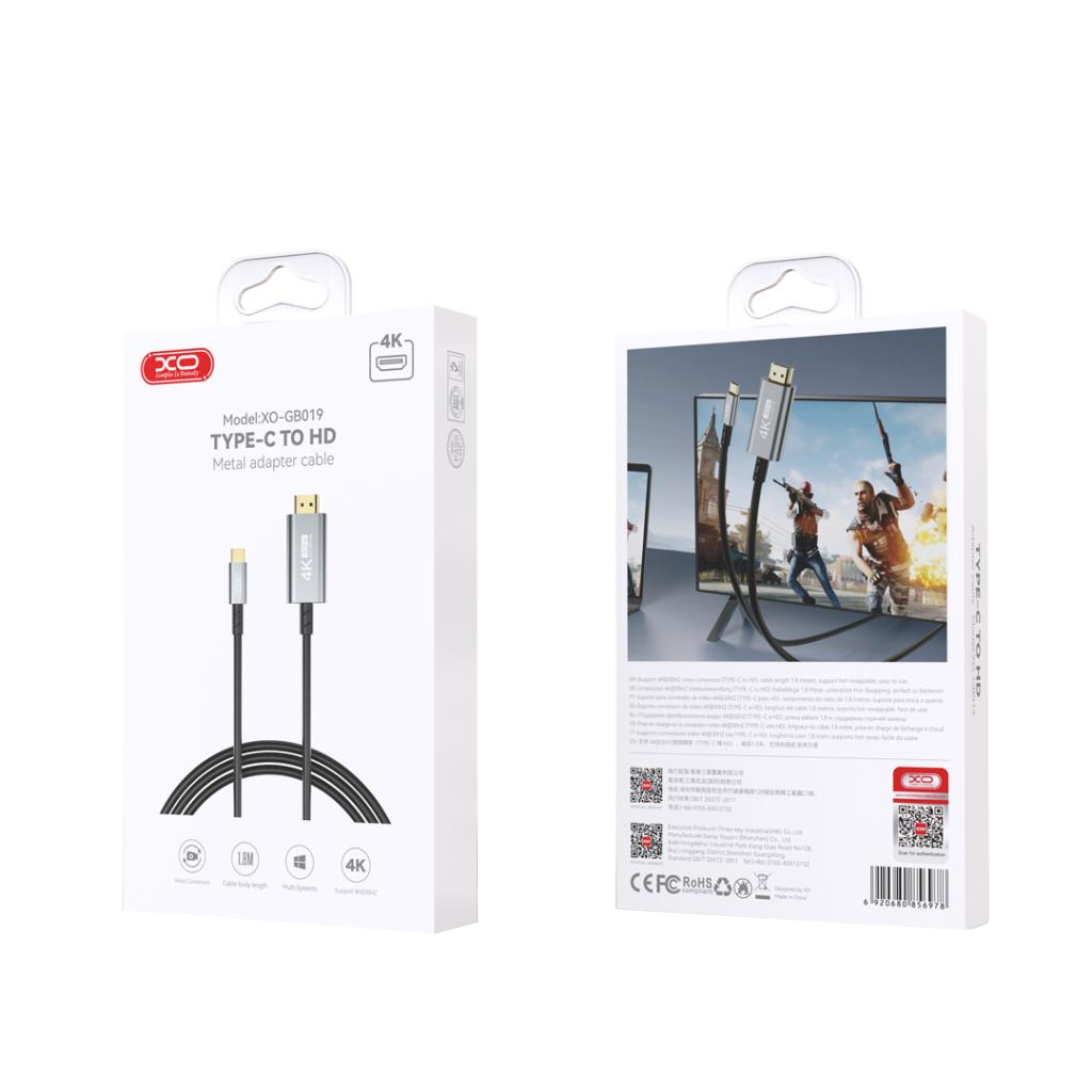 Cabo Áudio e Vídeo USB-C - HDMI XO Design GB019, 1.8m, Preto