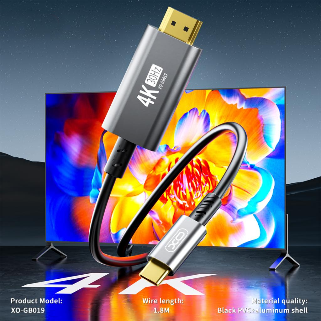 Cabo Áudio e Vídeo USB-C - HDMI XO Design GB019, 1.8m, Preto