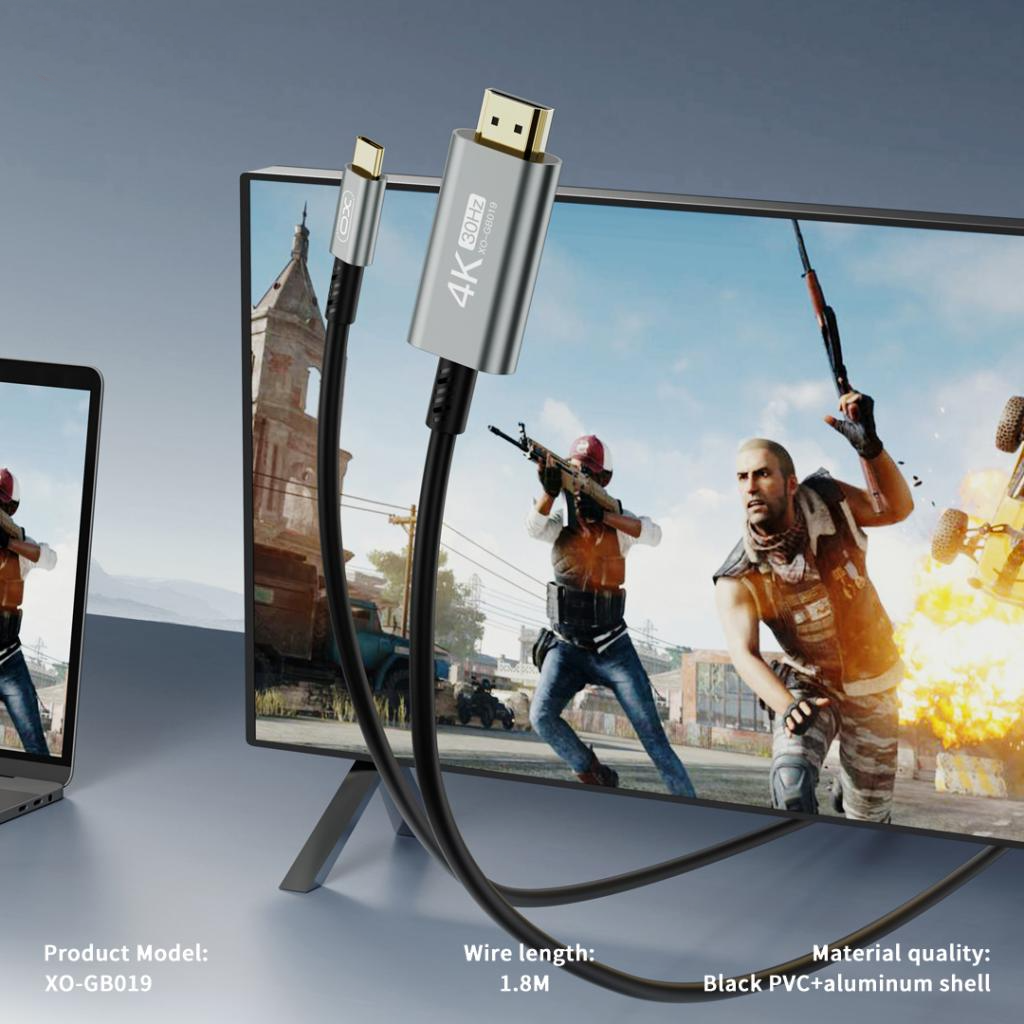 Cabo Áudio e Vídeo USB-C - HDMI XO Design GB019, 1.8m, Preto