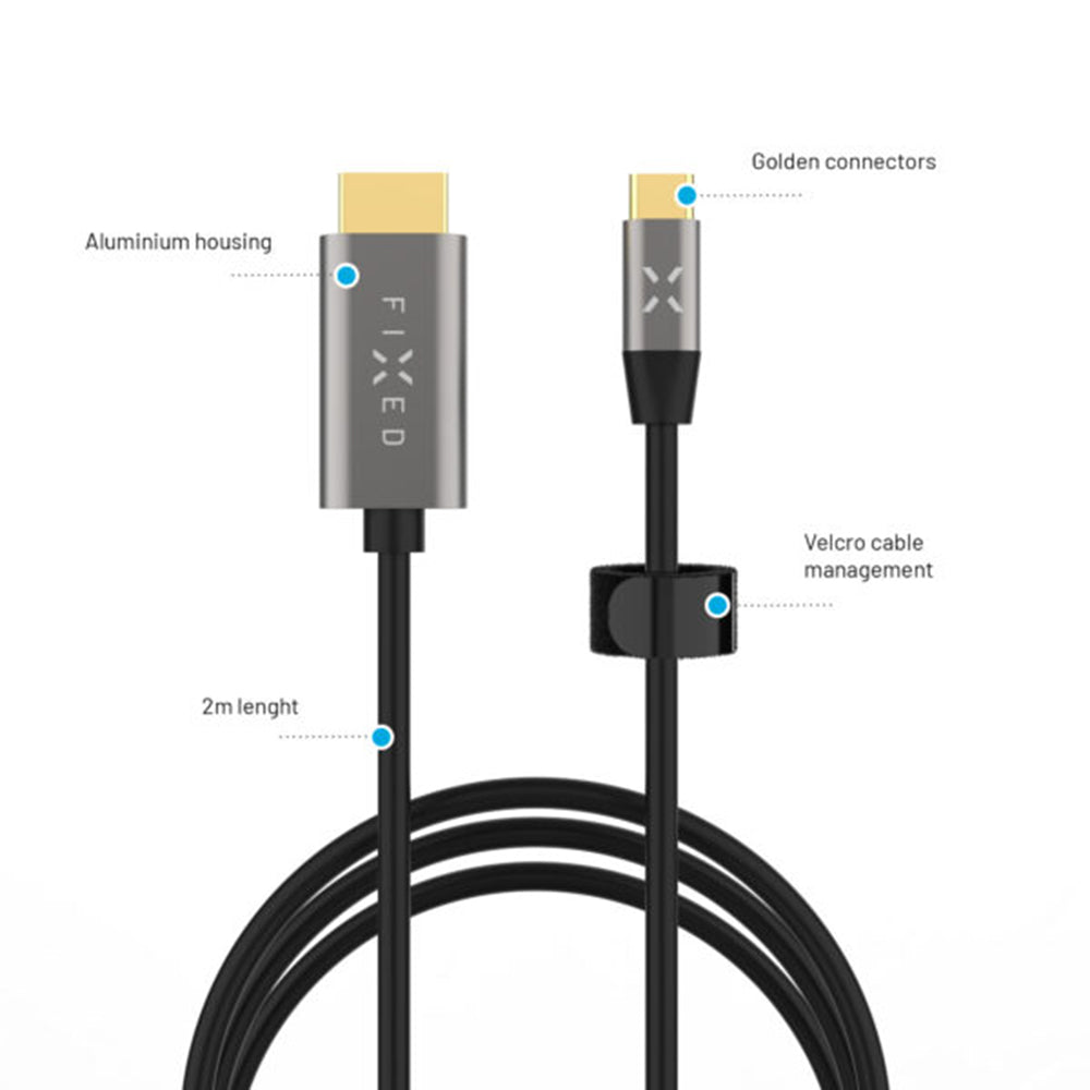 Cabo Áudio e Vídeo USB-C - HDMI Fixo, 2m, Cinzento
