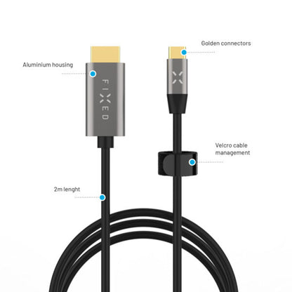 Cabo Áudio e Vídeo USB-C - HDMI Fixo, 2m, Cinzento