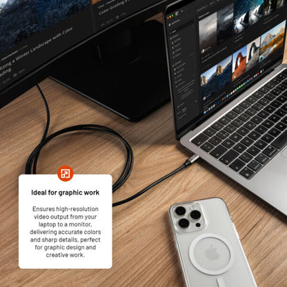 Cabo Áudio e Vídeo USB-C - HDMI Fixo, 2m, Cinzento