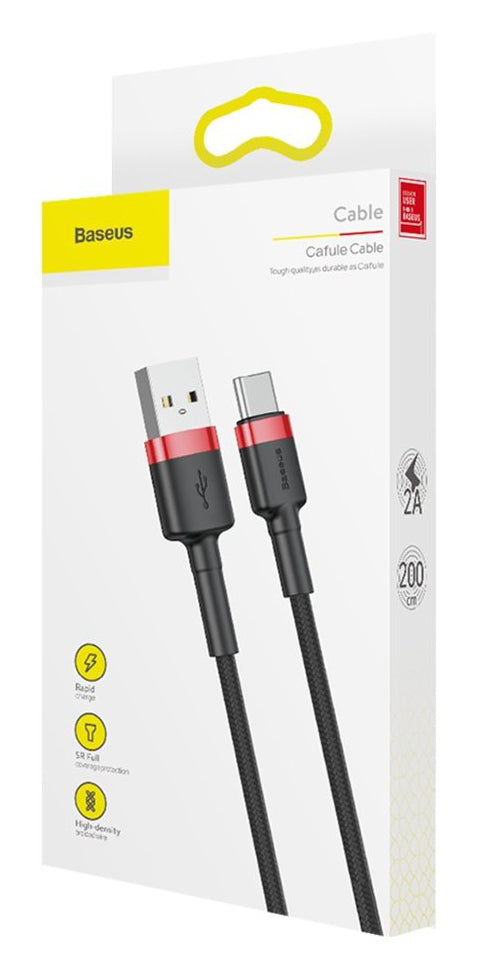 Cabo de carregamento e dados USB-A - USB-C Baseus Cafule, 18W, 2m, preto CATKLF-C91