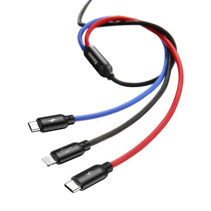 Cabo de Carregamento USB-A - Lightning / microUSB / USB-C Baseus Colors 3in1, 20W, 1.2m, Preto CAMLT-BSY01