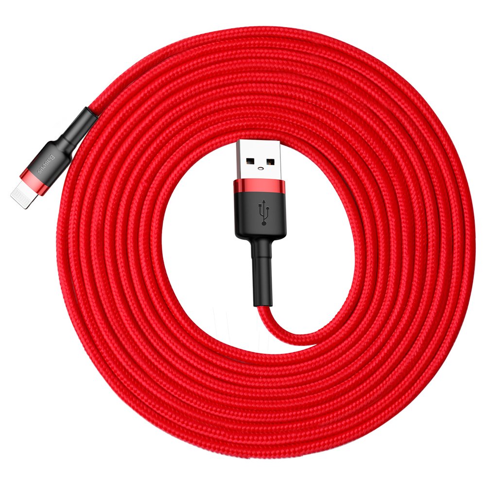 Cabo de Dados e Carregamento USB-A - Lightning Baseus Cafule, 18W, 3m, Vermelho CALKLF-R09