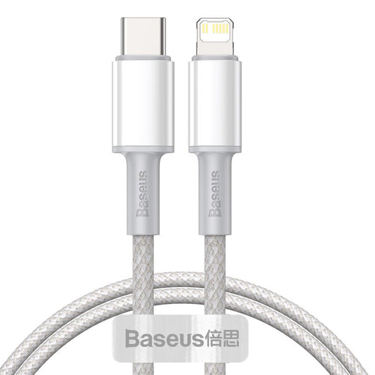 Baseus Cabo trançado de alta densidade USB-C - Lightning para dados e carregamento, 20W, 1m, branco CATLGD-02