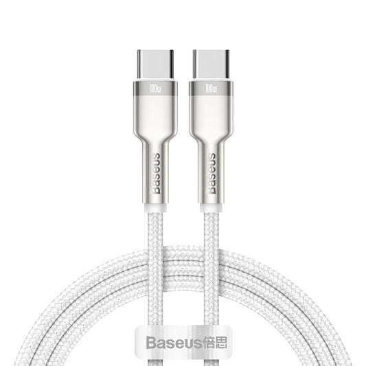 Cabo de carregamento e dados USB-C - USB-C Baseus Cafule Metal Series, 100W, 1m, Branco CATJK-C02