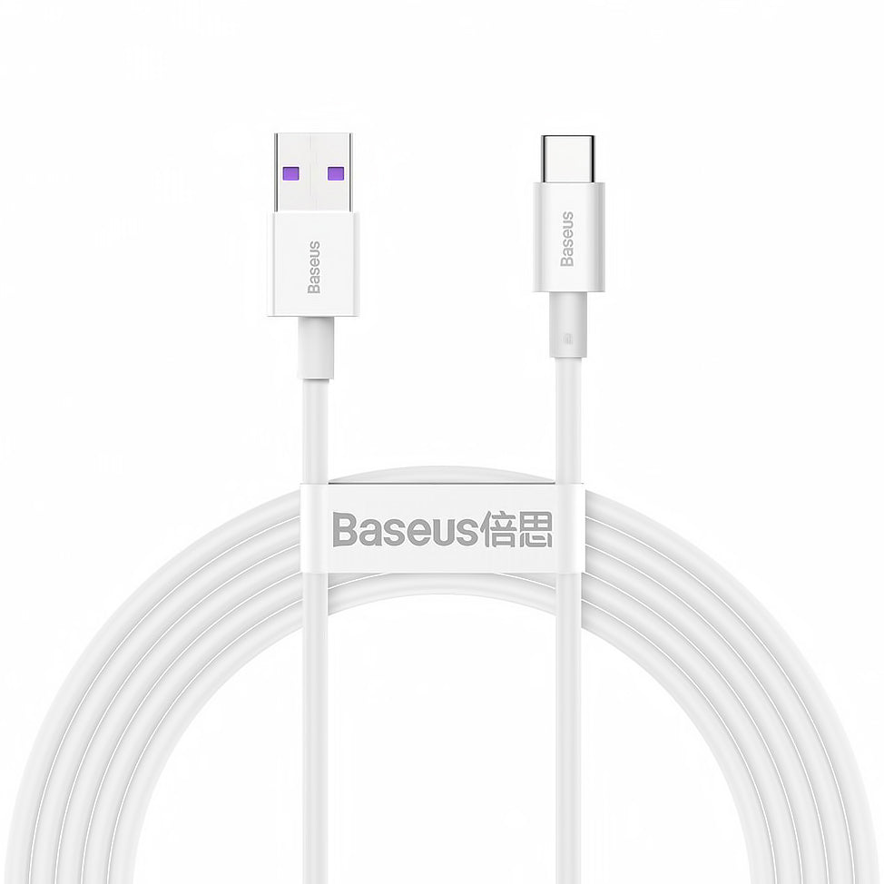 Cabo de carregamento e dados USB-A - USB-C Baseus Superior Series, 66W, 2m, branco CATYS-A02