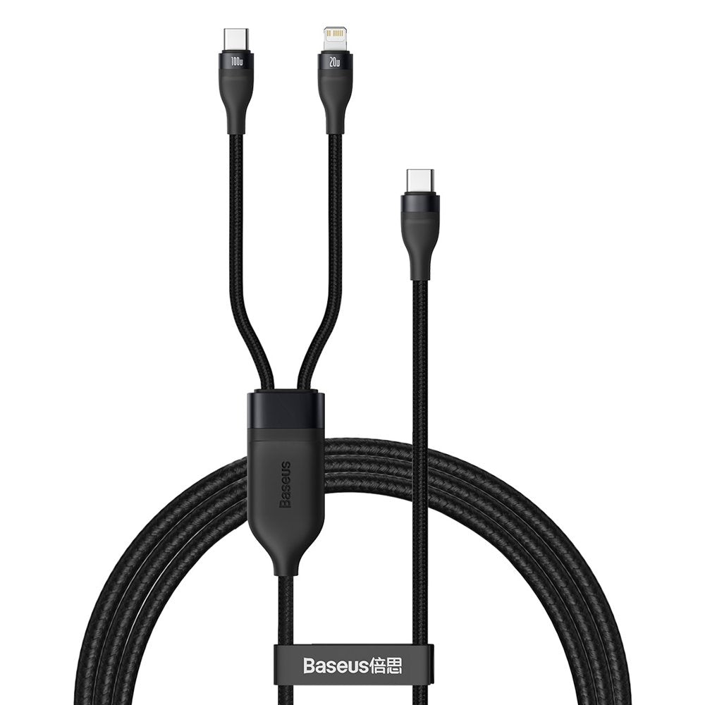 Cabo de Dados e Carregamento USB-C - Lightning / USB-C Baseus Flash Series 2in1, 100W, 1.2m, Preto CA1T2-F01